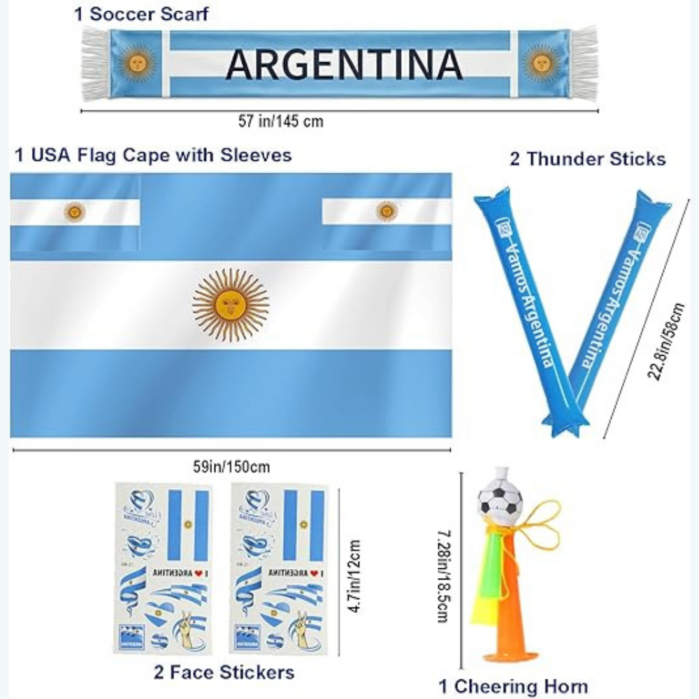 Argentina Flag Scarf And Thunder Sticks For World Cup Fans